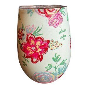MATILDA JANE Be Merry Wine Tumbler Blue Pink Floral with Lid New